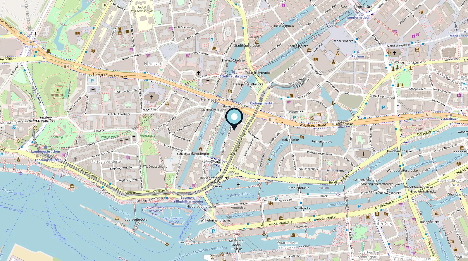 Karte mit dem Standort Hamburg City