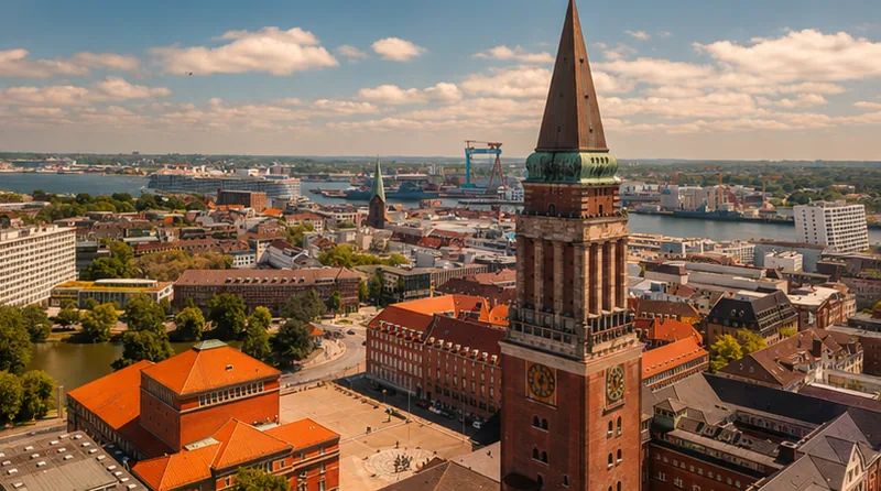 Kieler Rathausturm mit Blick auf die Förde